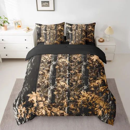 Vista 10 de Feelyou Juego de edredón botancial de camuflaje con bandera estadounidense Negro Marrón Oscuro