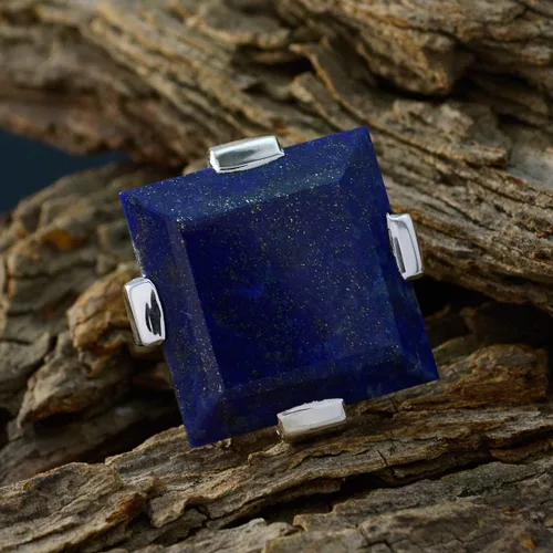 Vista 5 de Joyas Plata Gemas Genuinas Forma Cuadrada Una Piedra Lapislázuli Anillos De Plata Sólida Azul Lapislázuli Anillo De Octubre Nacimiento Libra