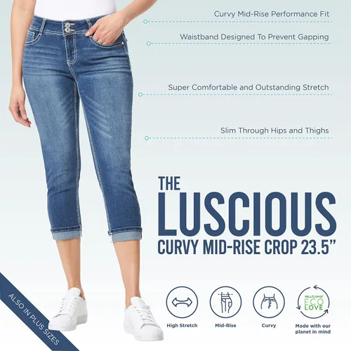 Vista 4 de WallFlower Luscious Curvy 23.5" Crop Mid-Rise Bling Insta Stretch Juniors (estándar y Plus)