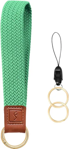 Vista 29 de Fishent Llavero elástico, bonito llavero de pulsera, cordón de muñeca tejido mejorado para llaves, llaveros para mujeres y hombres, llaves