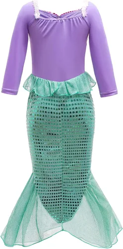Vista 3 de Little Girls Mermaid Costume Princess Dress Up with Jewelry Halloween Cosplay Accessories