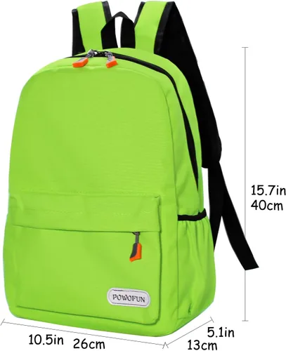 Vista 4 de Mochila para niños de 15 pulgadas, ligera, para escuela primaria, para jardín de infantes, mochila de viaje casual, Verde, Estilo casual