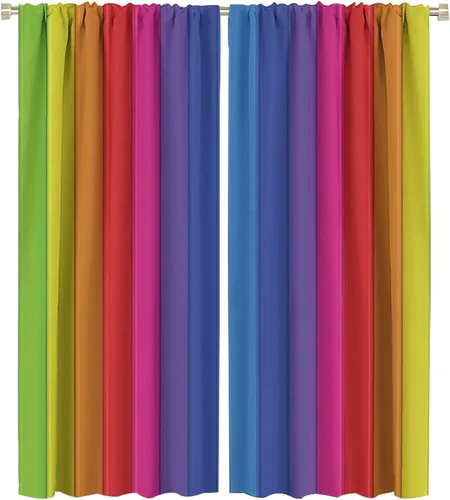 Vista 64 de Cortinas opacas abstractas de arco iris, pintura de color arcoíris con gotas, diseño gráfico creativo con bolsillo para barra, para sala de estar