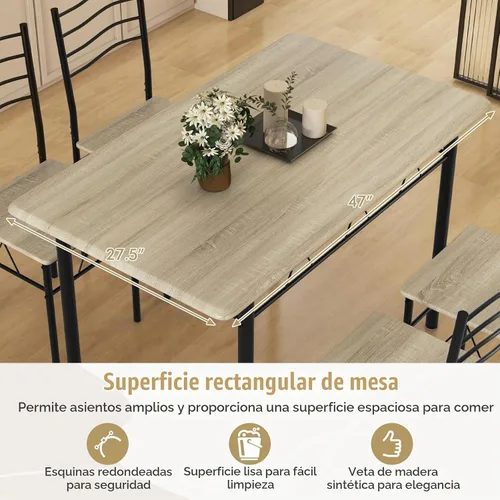 Vista 4 de Giantex Juego de mesa de comedor de 47 pulgadas para 4, mesa de cocina rectangular con 4 sillas de comedor, marco de metal, juego de comedor de 5