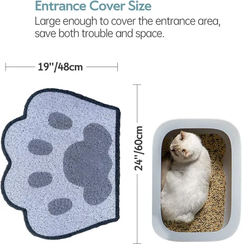 Vista 3 de Bonita alfombra de arena para gatos de 24 x 19 pulgadas, tapete para caja de arena, suave para patas de gatito, fácil de limpiar, antideslizante