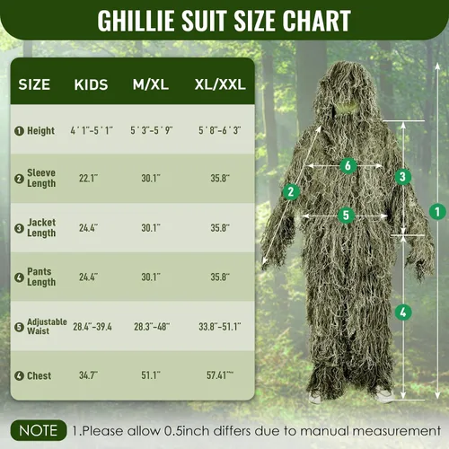 Vista 3 de Seeutek Traje Ghillie 5 en 1 – Trajes de caza de camuflaje 3D – chaqueta, pantalones, capucha, bolsa de transporte para adultos y jóvenes, M/L