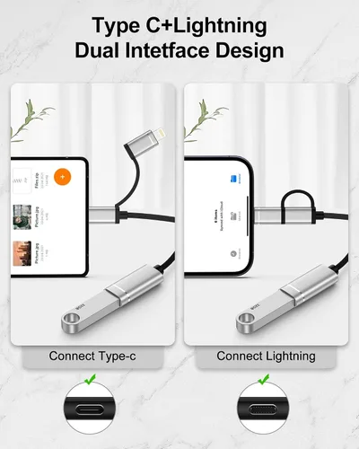 Vista 9 de Adaptador USB C/Lightning 2 en 1 a USB 3.0, cable adaptador USB a USB C OTG