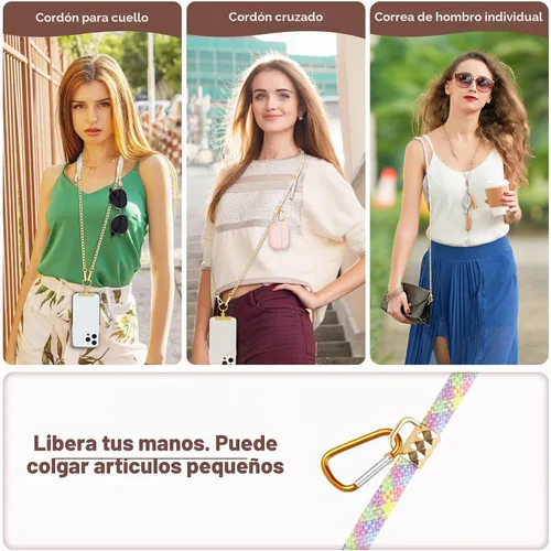 Vista 2 de Correa universal para teléfono, cadena de metal para teléfono celular y combinación de cordón trenzado de mezcla de colores para iPhone 17, serie 16