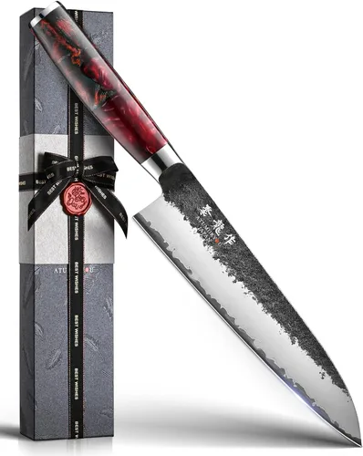 Vista 11 de Cuchillo japonés de 5.5 pulgadas, cuchillo de chef profesional forjado a mano VG10, cuchillos de pelar ultra afilados con mango ergonómico, cuchillo