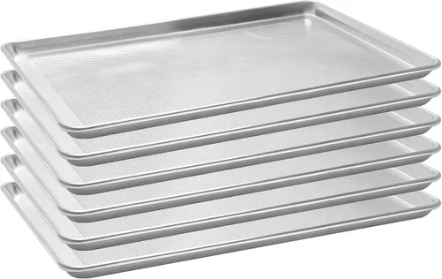 Vista 10 de Paquete de 6 bandejas para hornear de gran tamaño, bandeja de aluminio comercial para galletas, duradera y antiadherente, 15 x 21 pulgadas