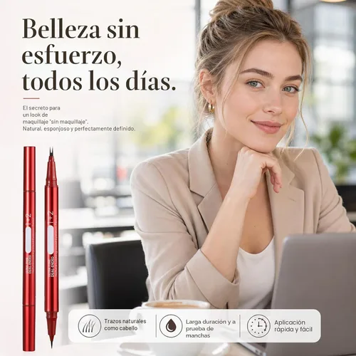 Vista 8 de Lápiz de cejas de imitación de doble extremo, lápiz líquido para cejas con punta de doble cepillo y punta única precisa, maquillaje rápido y fácil