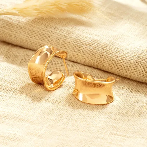 Vista 6 de Aretes de aro gruesos de oro para mujer, chapados en oro de 14 quilates, aretes gruesos pulidos en oro, delicados, simples, hipoalergénicos, regalo