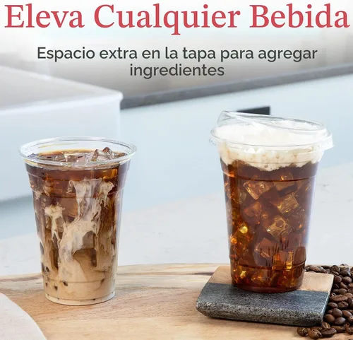 Vista 5 de Prestee 100 tazas de café helado desechables transparentes con tapas, 16 onzas, vasos de plástico con tapas sin pajilla, taza duradera