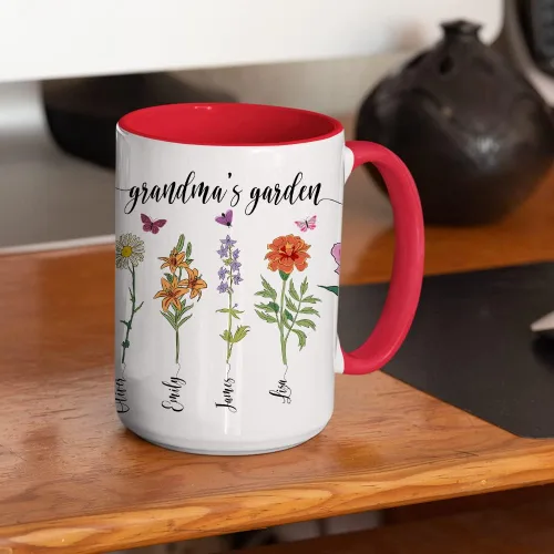 Vista 5 de Taza personalizada con aislamiento de flores del mes de nacimiento, taza personalizada para la abuela, taza del día de la madre, jardín