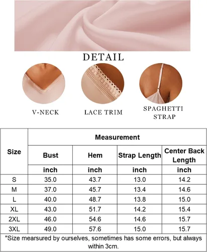 Vista 6 de Ekouaer Pijama de satén de seda de encaje para mujer, camiseta sin mangas con cuello en V, suave tirantes delgados, ropa de dormir holgada, tallas