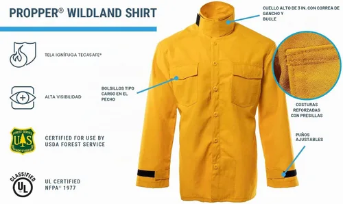 Vista 4 de Propper Camisa Tecasafe Plus Wildland Fire para hombre, color amarillo
