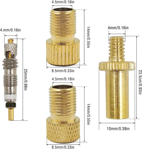 Vista 2 de 10 piezas Presta núcleo de válvula con 3 piezas de adaptador de válvula Presta a Schrader, válvula sin cámara, núcleo de repuesto de bicicleta