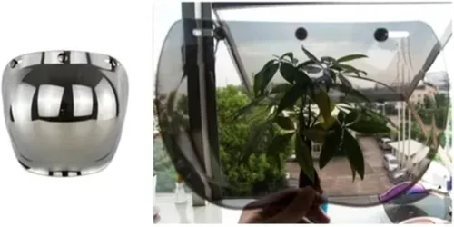 Vista 4 de Universal 3 botones a presión retro motocicleta burbuja visera escudo viento lente PC lente vintage abierto casco con marco conjunto plateado
