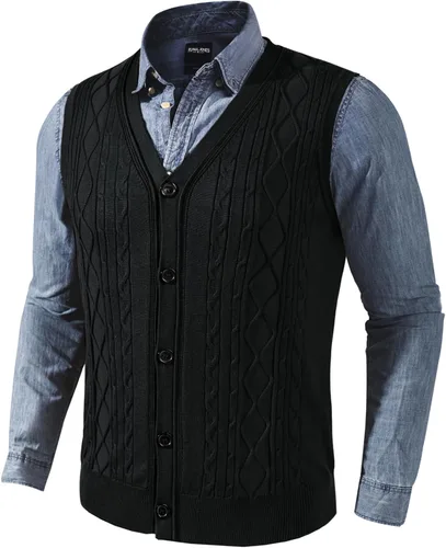 Vista 2 de PJ PAUL JONES Chaleco de punto trenzado para hombre con botones