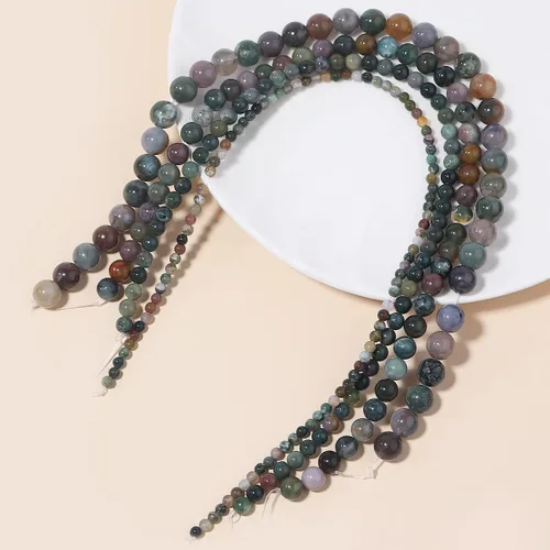 Vista 4 de Cuentas redondas sueltas de ágata india natural de 0.315 pulgadas, poder curativo para hacer joyas, pulseras y collares