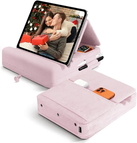 Vista 11 de Soporte de almohada para tablet con almacenamiento, soporte plegable para iPad para Lep, cama, sofá y escritorio, base suave con bolsillo y soporte