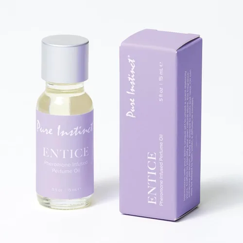 Vista 2 de Pure Instinct ENTICE Aceite infundido con feromonas originales para mujeres, fragancia de aceite esencial, aroma duradero, botella cuentagotas