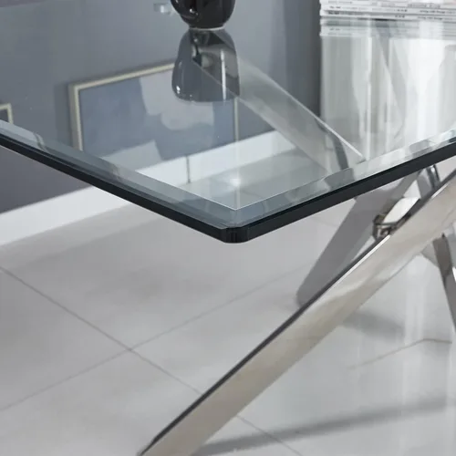 Vista 5 de Mesa de comedor de vidrio de 51 pulgadas, mesa de cocina rectangular para 4-6, mesa de comedor de vidrio moderna con patas de acero inoxidable