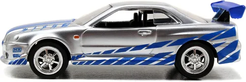 Vista 6 de Jada Toys Fast & Furious 1:55 Brian's 2002 Nissan GT-R R34 Build N' Collect Kit de modelo fundido a presión, juguetes para niños y adultos