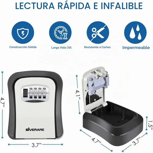 Vista 4 de Caja de bloqueo de llaves GIVERARE, caja de bloqueo de combinación de 4 dígitos de aleación de aluminio, escondedor de llaves de metal impermeable