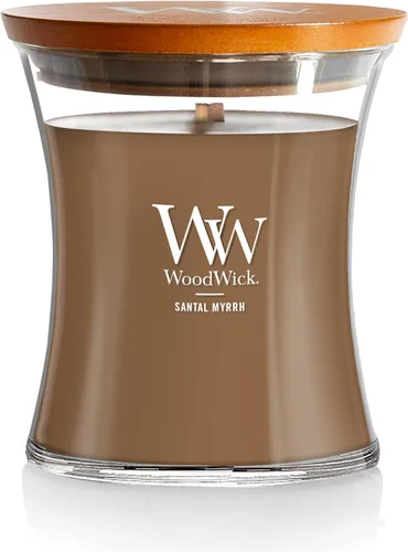 Vista 20 de WoodWick Santal Myrrh - Vela grande en frasco con forma de reloj de arena, cera de mezcla de soya prémium, mecha de madera Pluswick Innovation