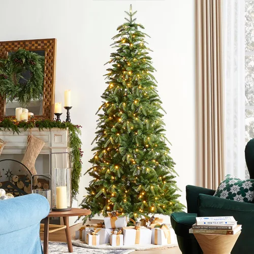 Vista 38 de Glitzhome Árbol de Navidad preiluminado, abeto artificial realista de 7.5 pies con 1,668 puntas y 680 luces centelleantes C3, 10 funciones de Aspen