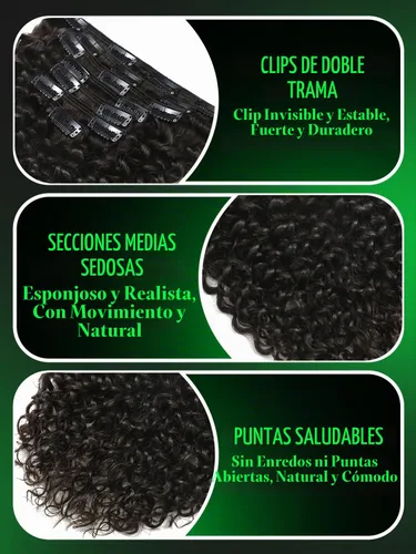 Vista 3 de 3B 3C Anrosa Jerry - Extensiones de cabello humano rizado con clip, 16 Rizado #1B