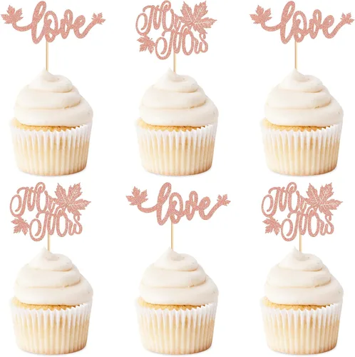 Vista 15 de Ercadio Paquete de 30 adornos para cupcakes con hojas de arce de otoño, purpurina dorada, hojas de arce de otoño, cosecha de otoño, temática de A-Oro