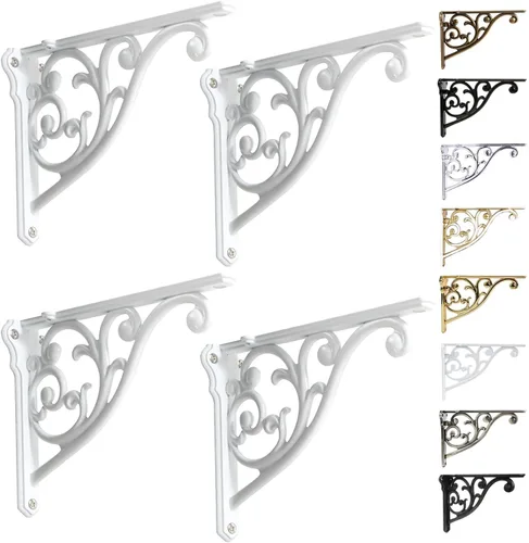 Vista 68 de Soportes de estante de 4 pulgadas, paquete de 4 soportes de pared de latón antiguo de alta resistencia, estantes decorativos de cocina victoriana