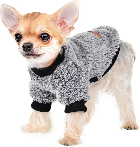 Vista 12 de Suéter de perro para perros pequeños, ropa de invierno para niños y niñas, machos y hembras, sudaderas con capucha de forro polar cálido para Verde