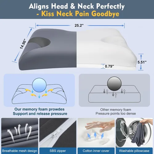 Vista 6 de IKSTAR Almohada CPAP 5.0 para dormir de lado, altura ajustable/soporte de cuello, almohada de espuma viscoelástica adecuada para todos los usuarios