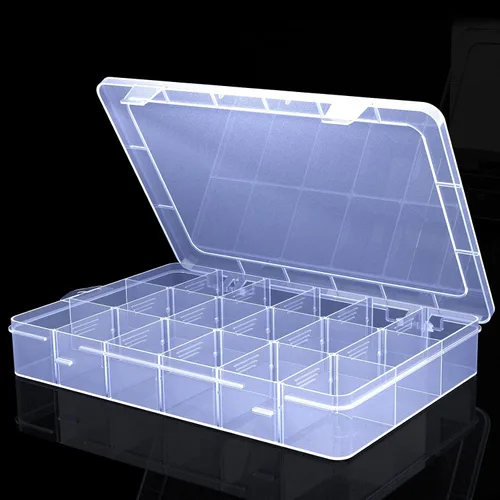 Vista 7 de Caja organizadora grande transparente, caja organizadora de 12 rejillas con divisores extraíbles para joyas, almacenamiento de cuentas, contenedor