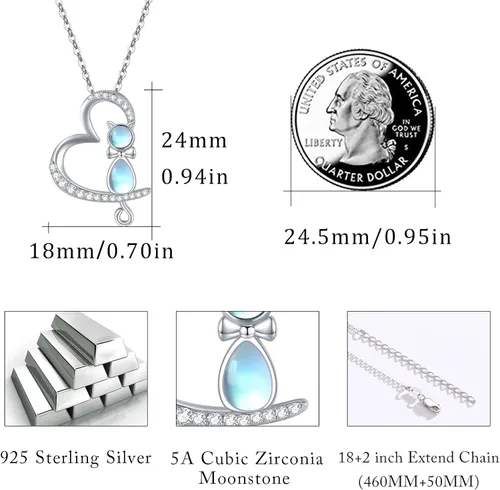 Vista 5 de Moonstone Necklace for Women 925 Sterling Silver Moonstone Pendant Necklace Animal Necklace Moonstone Jewelry Gifts for Women