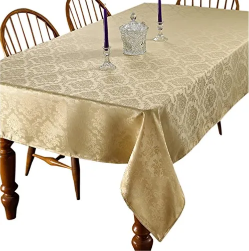 Vista 7 de Violet Linen Mantel de diseño damasco europeo dorado 60" redondo