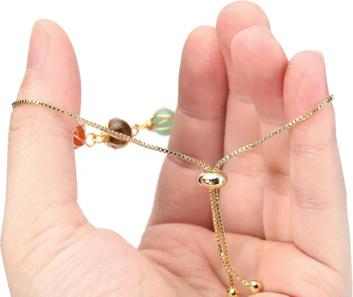 Vista 8 de Jovivi 7 Chakra Stones Bracelets for Women Girls Adjustable 14K Gold Wire Wrapped 8mm Natural Round Gemstone Beads Reiki Healing Crystal Ankle