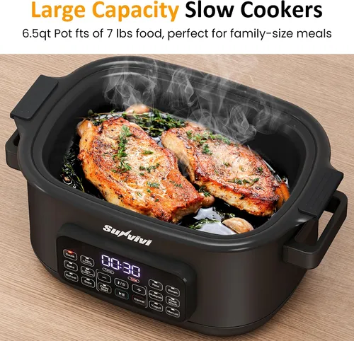 Vista 2 de Sunvivi Cocina múltiple 12 en 1, olla de cocción lenta programable de 6.5 cuartos de galón con temporizador y control de temperatura, ajuste