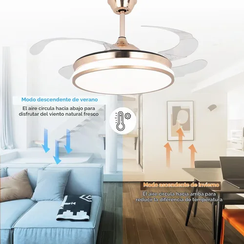 Vista 5 de STERREN Ventilador de techo retráctil dorado con luces, ventilador de techo LED moderno de perfil bajo sin aspas de 42 pulgadas para dormitorio