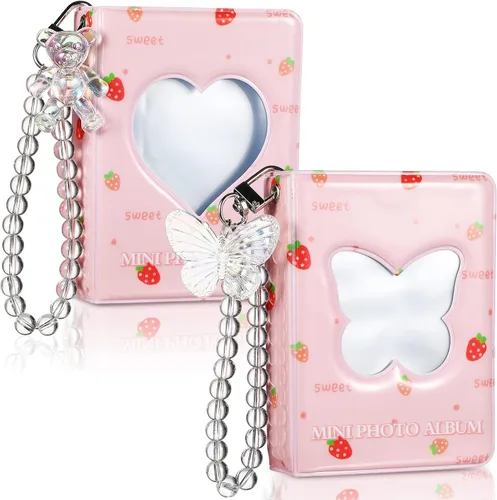 Vista 9 de 2 piezas de álbum portafotos de 3 pulgadas, mini álbum para tarjetas Kpop con corazón en forma de amor, portafotos hueco con colgante, mini libro