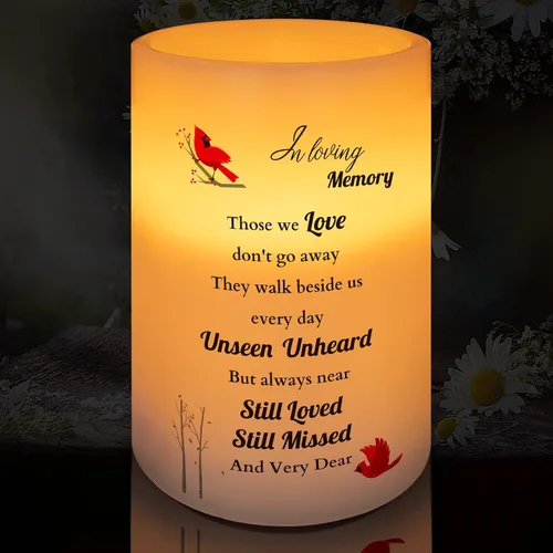 Vista 10 de Vela conmemorativa sin llama, luz LED de cera real con temporizador, regalo de condolencias por pérdida de padre, 6 x 4 pulgadas
