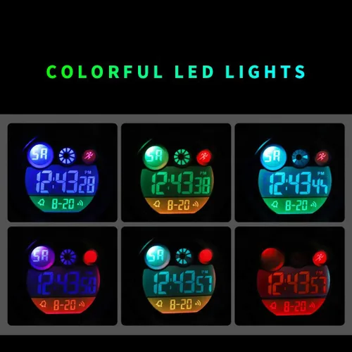 Vista 7 de FANMIS Relojes deportivos para niños, reloj digital electrónico LED, multifunción, 164.0 ft, impermeable, 2 veces, cronómetro colorido