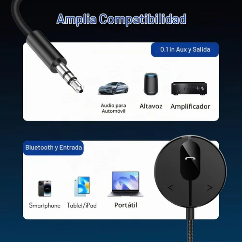 Vista 7 de BESIGN BK01 Kit Bluetooth para coche, receptor auxiliar inalámbrico para llamadas manos libres y transmisión de música con filtro de ruido de bucle