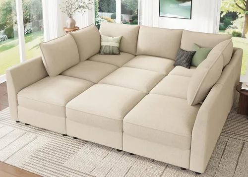 Vista 20 de HONBAY Sofá seccional modular con almacenamiento en forma de L sofá seccional, sofás convertibles para sala de estar - verde