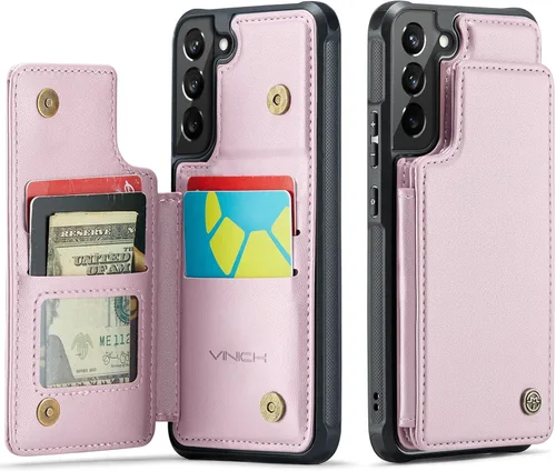 Vista 13 de Vinich - Funda tipo cartera para Samsung Galaxy S22 con tarjetero, color negro Ranuras de crédito con bloqueo RFID, soporte para teléfono a prueba