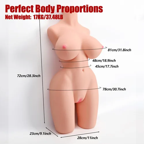 Vista 5 de Muñeca sexual femenina de tamaño real de 38 libras (aprox. 37.5 lbs), juguete para adultos, torso elástico con textura realista de piel