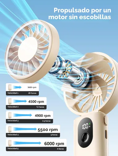 Vista 4 de Aecooly Mighty Ventilador portátil de mano Refrigeración máxima de 20 Beige